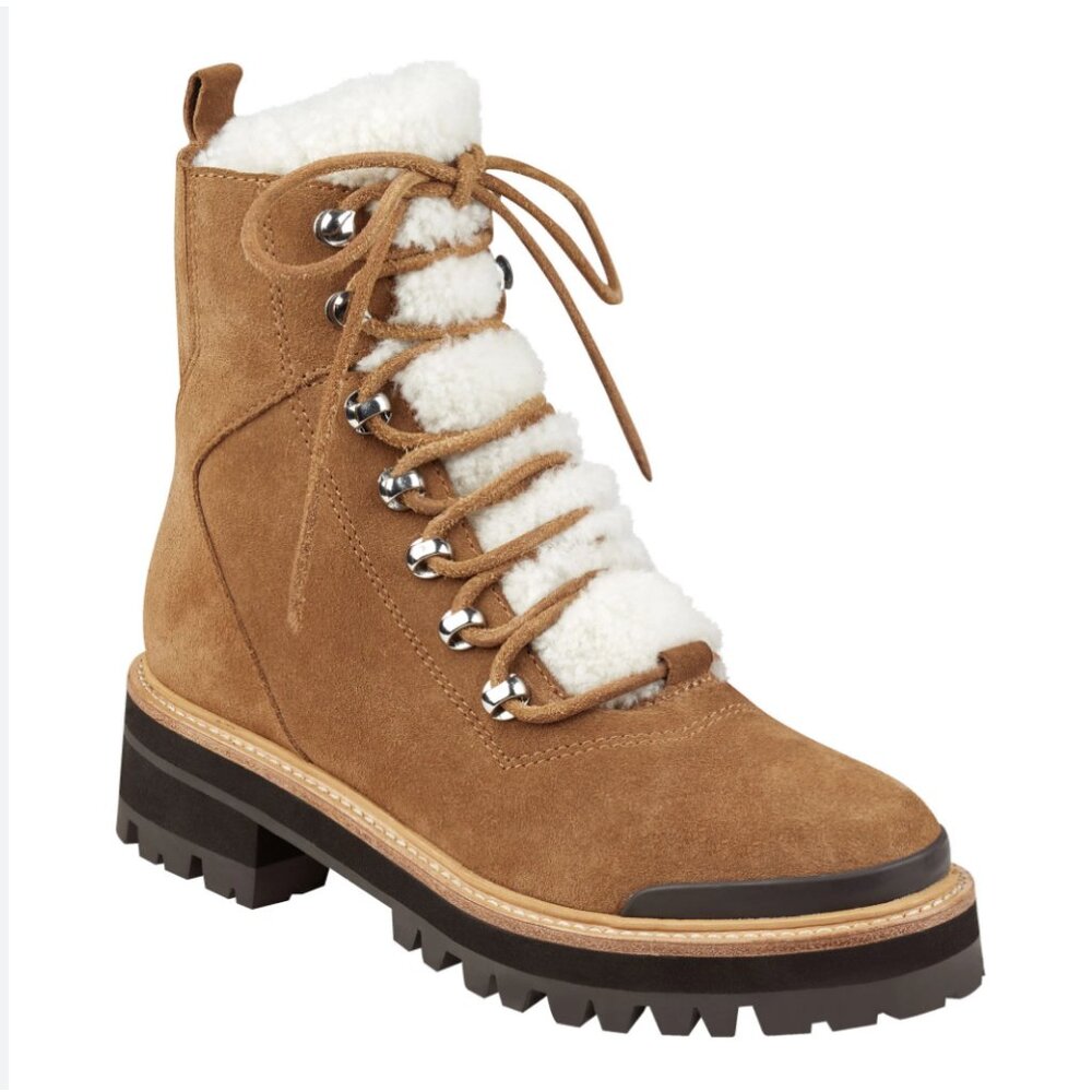Marc Fisher "Izze" Suede & Shearling Lugsole Ankle Boots